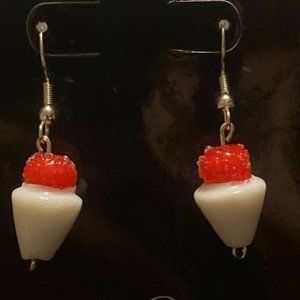 Handmade red snow cone lamp work earrings